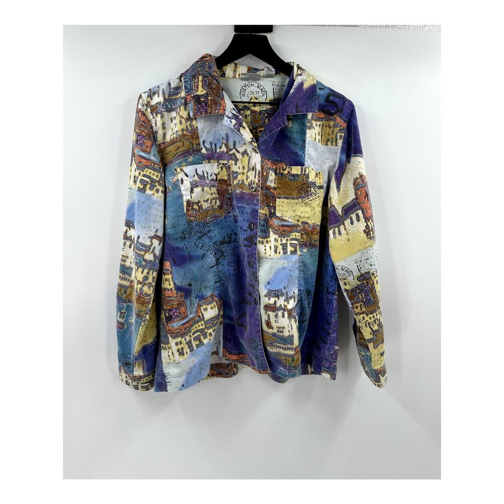 Chicos Art to Wear Boston Button Up Multicolor Long Sleeve Vintage Size 2 Medium